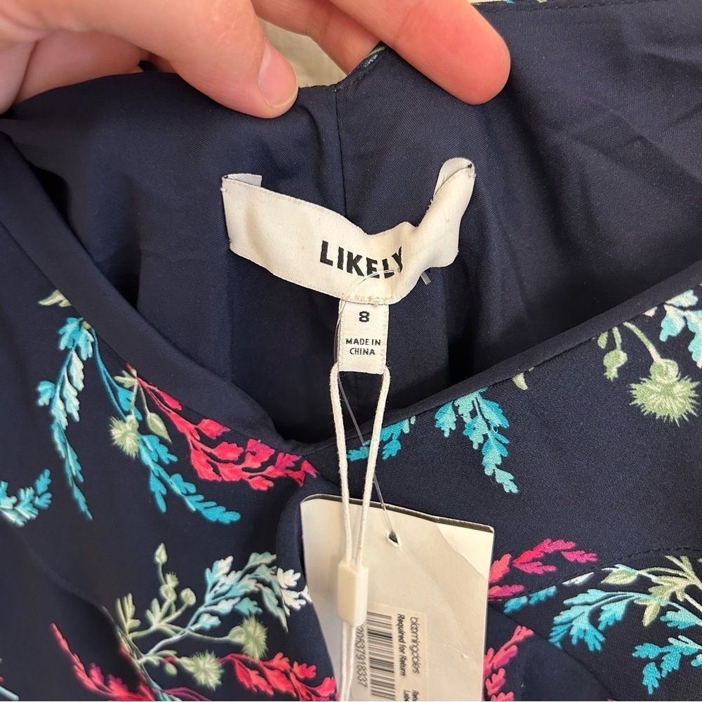 NWT Likely Ophelia Zoe Floral Ruffled Dress Navy Size 8 Wedding Guest Summer - Picture 6 of 12